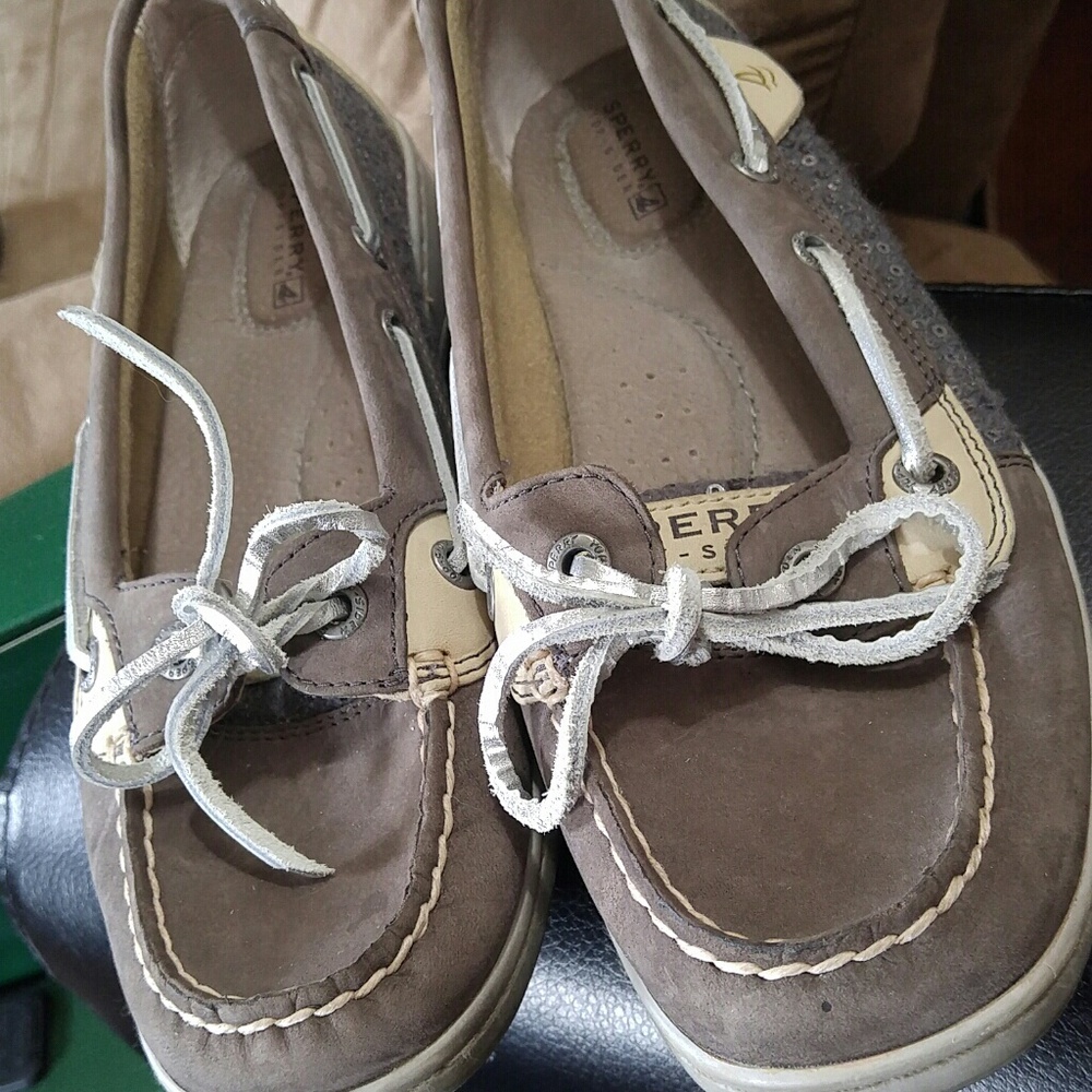 EUC. SPERRY TOP-SIDERS TAUPE/COCOA/GREIGE SEQUIN